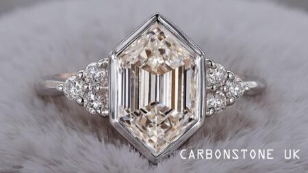 Bezel Hexagon Cut Engagement Ring in Rose Gold