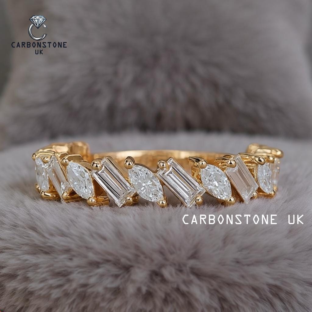 Stackable Baguette Cut Three Quarter Eternity Band