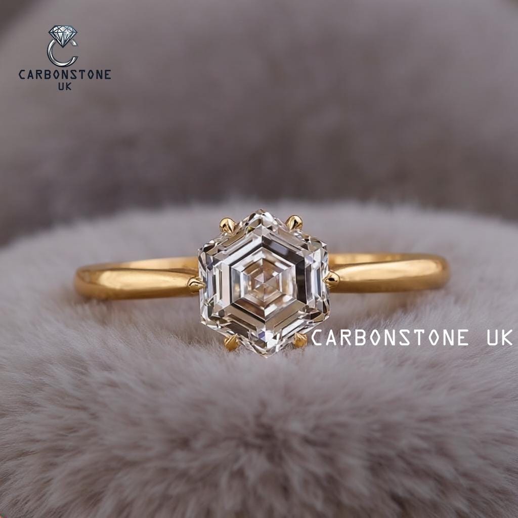 Floral Hexagon Cut Engagement Ring in Sterling Silver