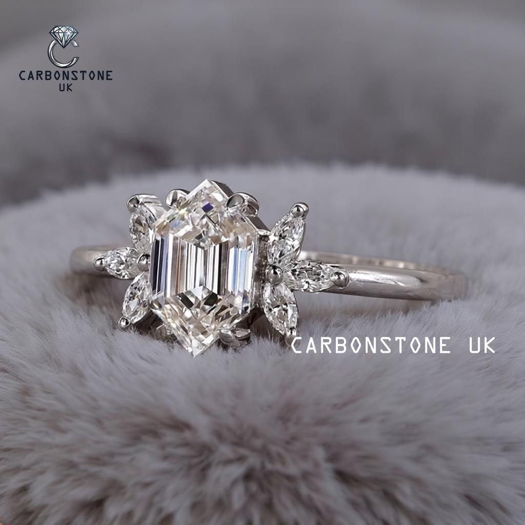 Solitaire Hexagon Cut Engagement Ring