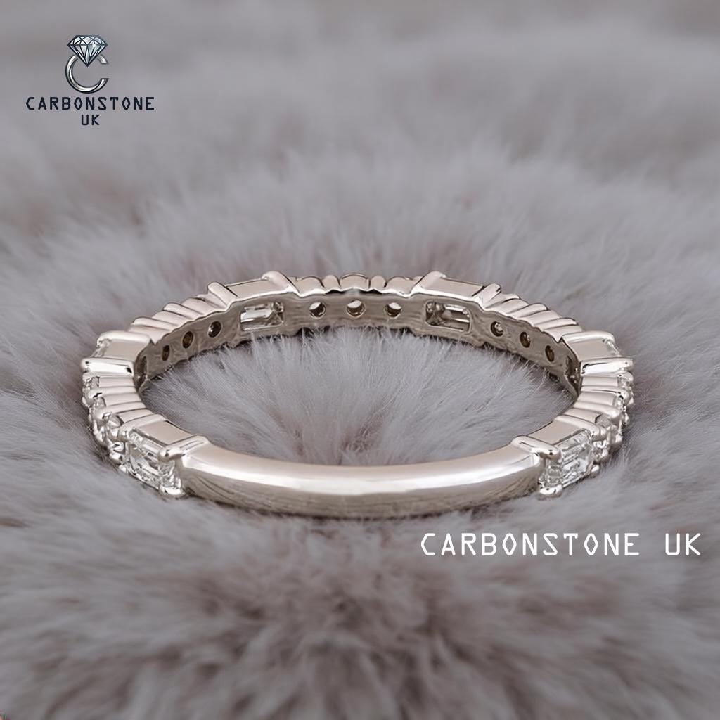 Stackable Emerald Cut Three Quarter Eternity Band