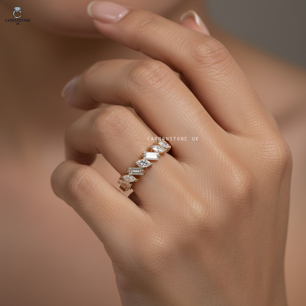 Stackable Baguette Cut Three Quarter Eternity Band