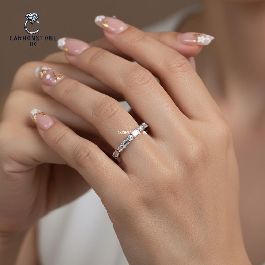 Stackable Emerald Cut Half Eternity Band
