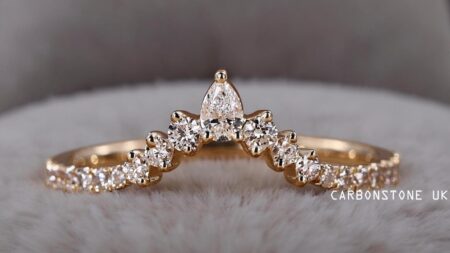 Chevron Pear Cut Wedding Band in Rose Gold