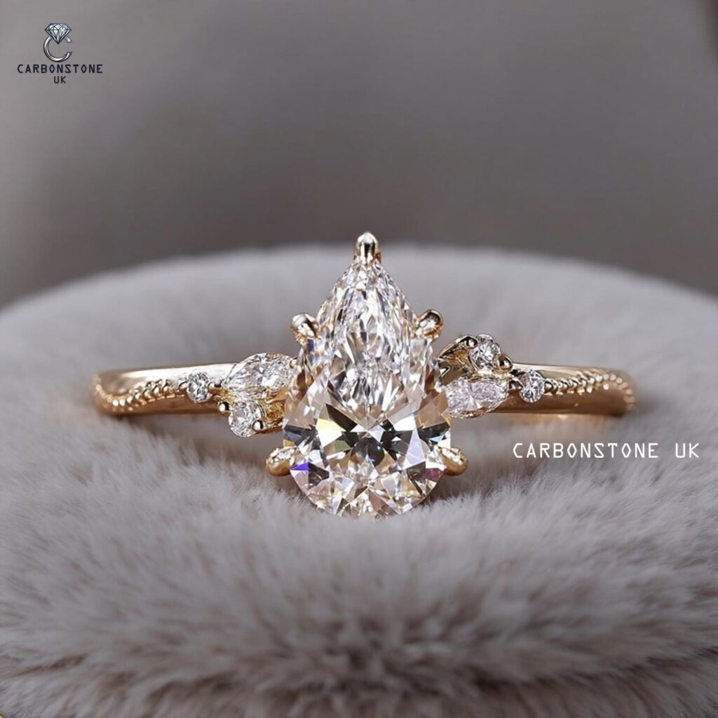 Cluster Pear Cut Engagement Ring in Sterling Silver