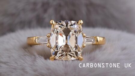 Three Stone Cushion Cut Engagement Ring