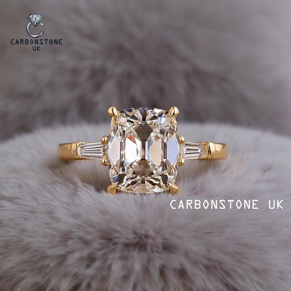 Three Stone Cushion Cut Engagement Ring