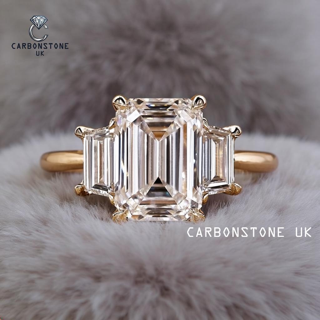 Three Stone Emerald Cut Engagement Ring