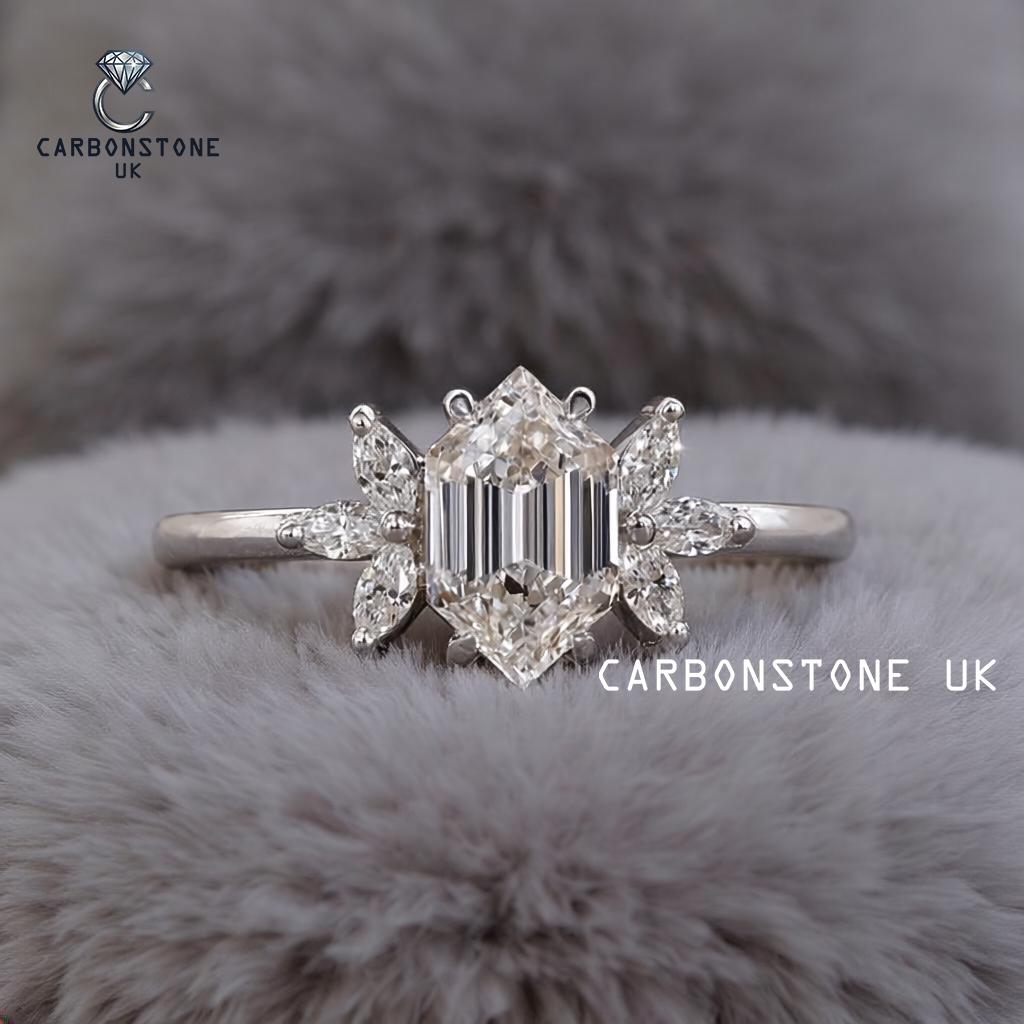 Solitaire Hexagon Cut Engagement Ring