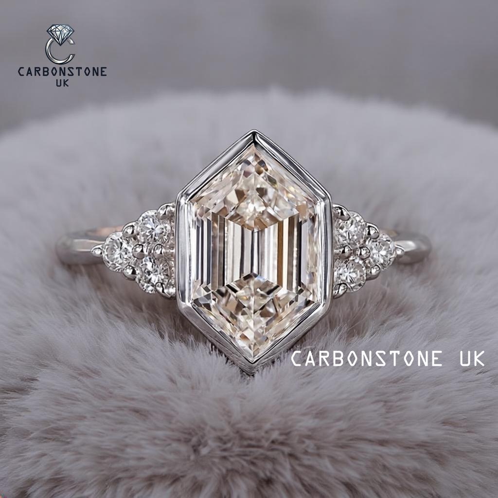 Bezel Hexagon Cut Engagement Ring in Rose Gold