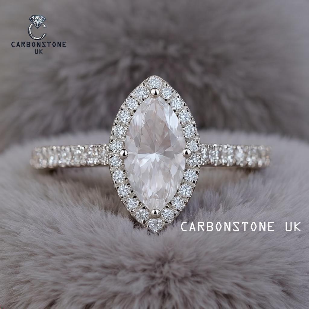 Halo Marquise Cut Engagement Ring in White Gold