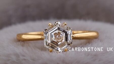 Floral Hexagon Cut Engagement Ring in Sterling Silver