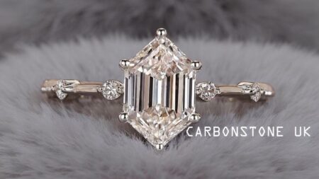 Pave Hexagon Cut Engagement Ring