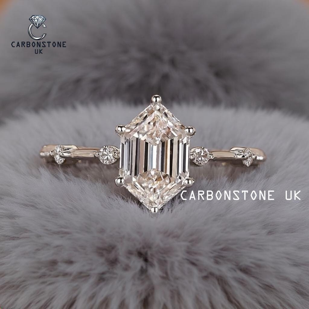 Pave Hexagon Cut Engagement Ring