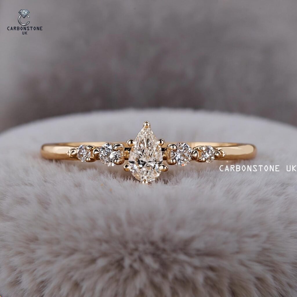 5 Stone Pear Cut Engagement Ring in Yellow Gold