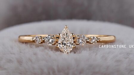5 Stone Pear Cut Engagement Ring in Yellow Gold