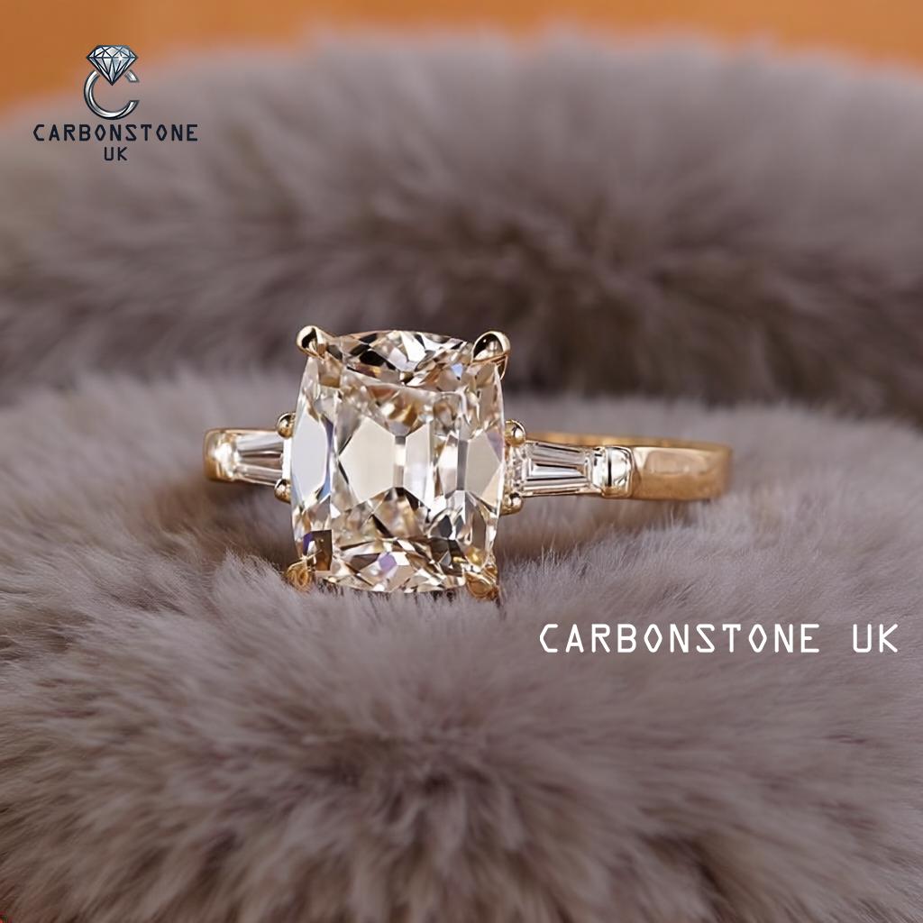 Three Stone Cushion Cut Engagement Ring
