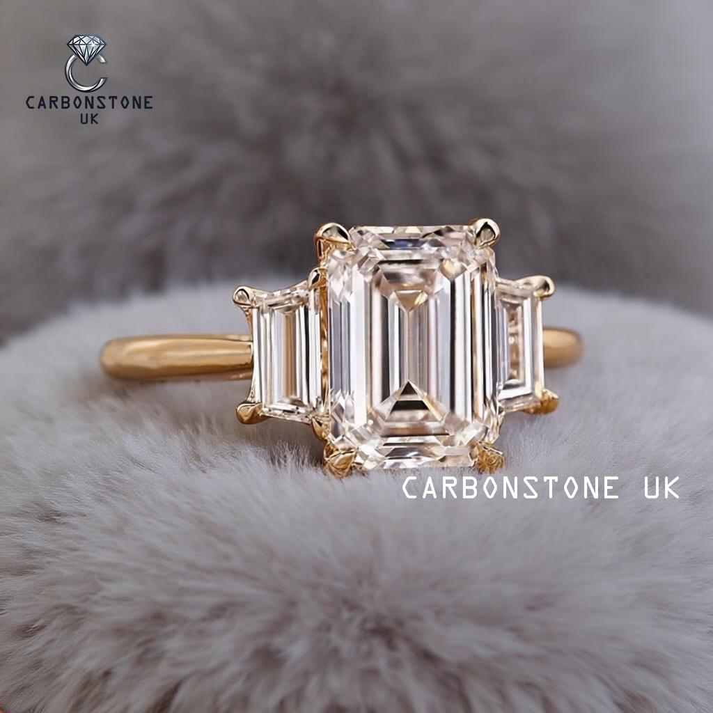 Three Stone Emerald Cut Engagement Ring