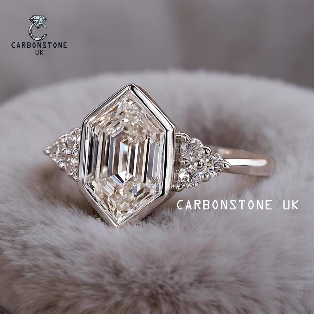 Bezel Hexagon Cut Engagement Ring in Rose Gold