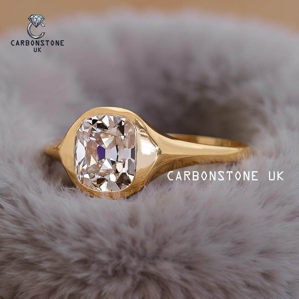 Bezel Cushion Cut Engagement Ring in Platinum
