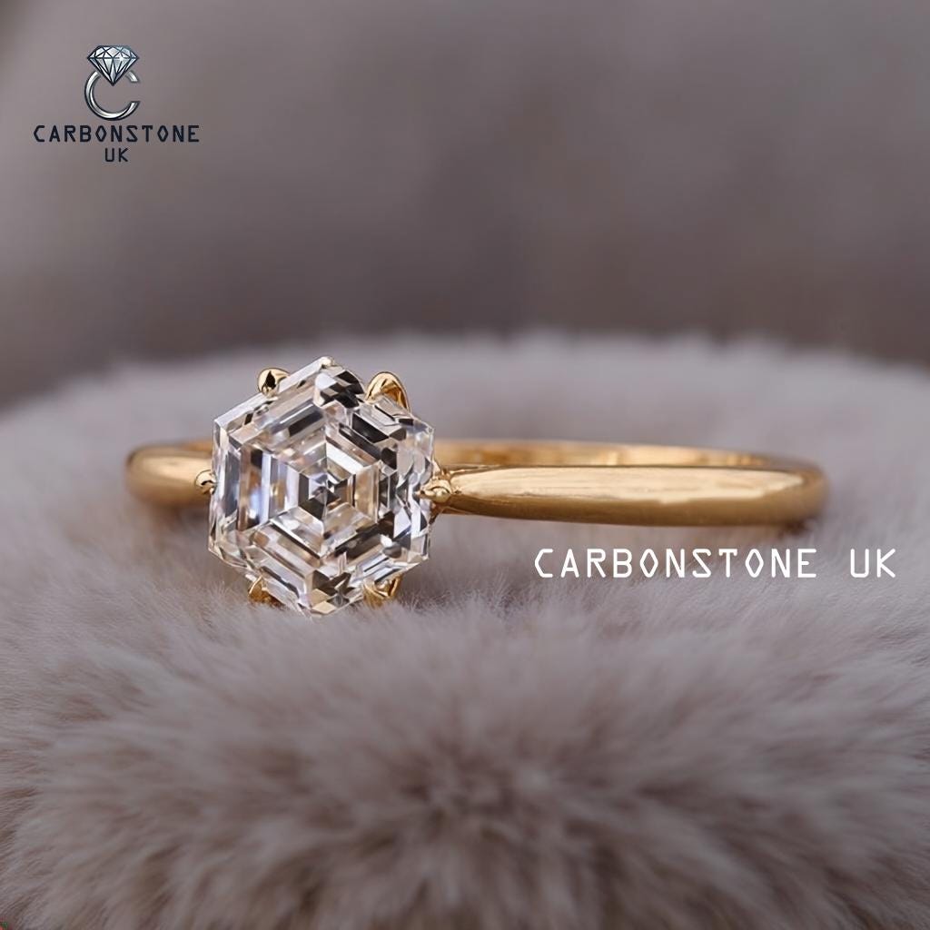 Floral Hexagon Cut Engagement Ring in Sterling Silver
