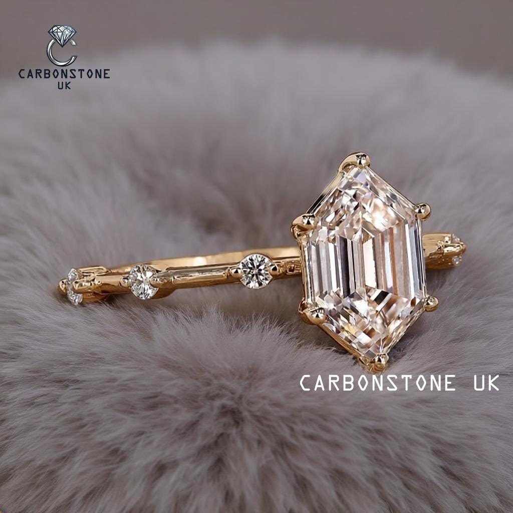Pave Hexagon Cut Engagement Ring