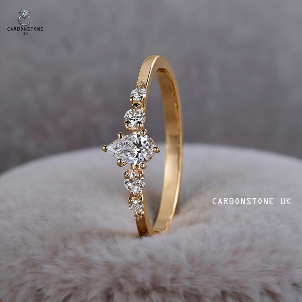 5 Stone Pear Cut Engagement Ring in Yellow Gold