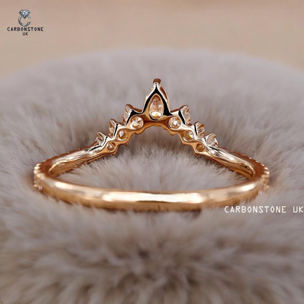 Chevron Pear Cut Wedding Band in Rose Gold