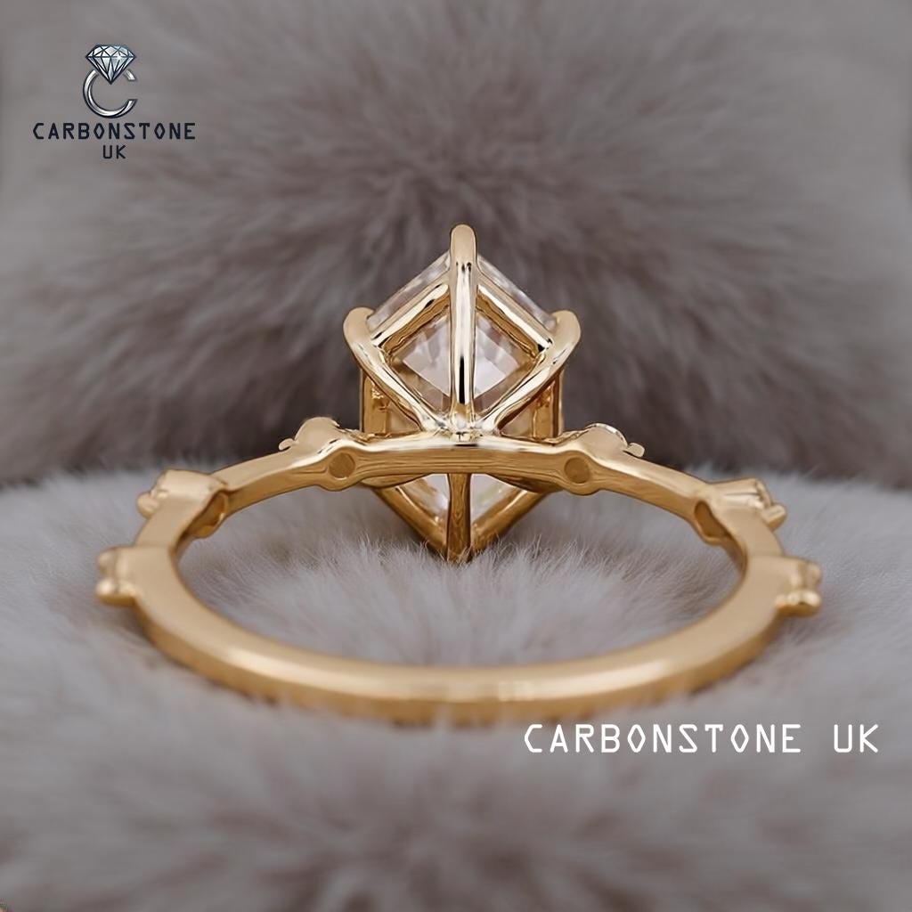 Pave Hexagon Cut Engagement Ring