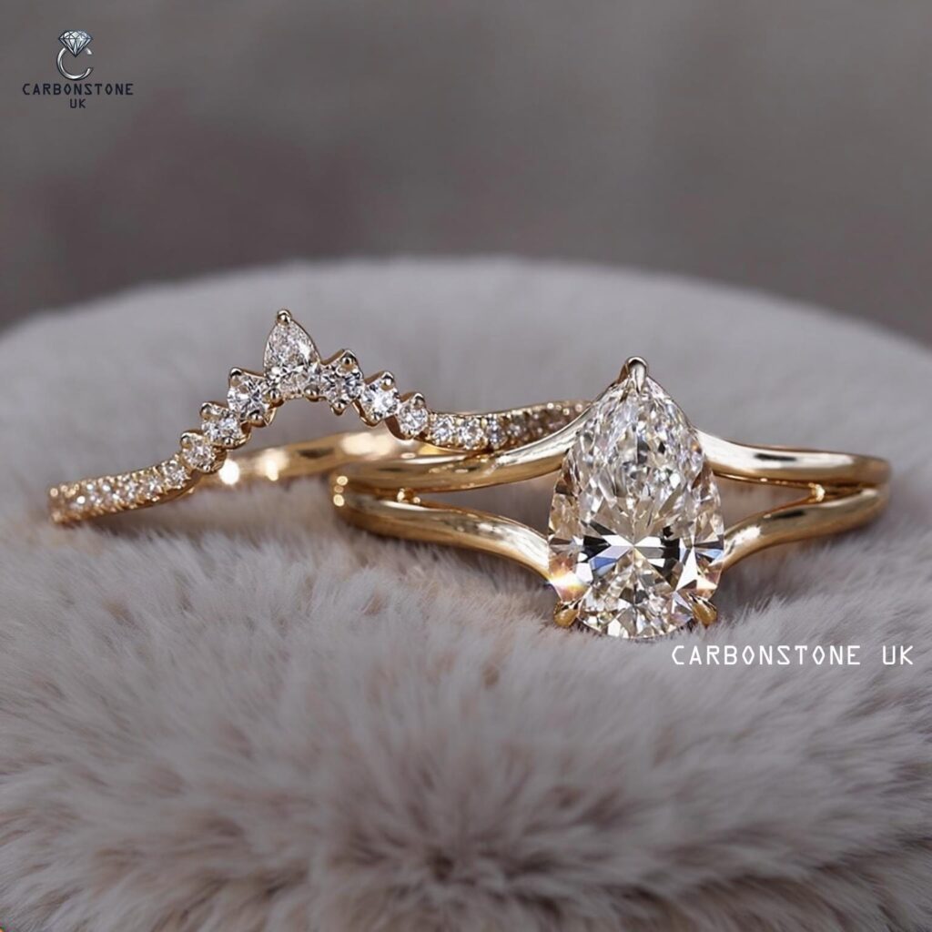 Tiara Pear Cut Bridal Set in Platinum
