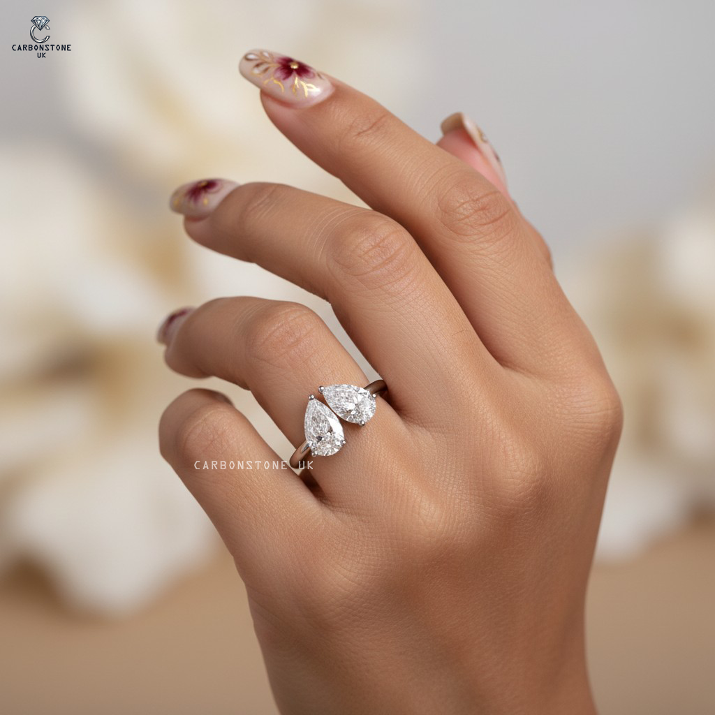 Toi et Moi Pear Cut Engagement Ring in White Gold