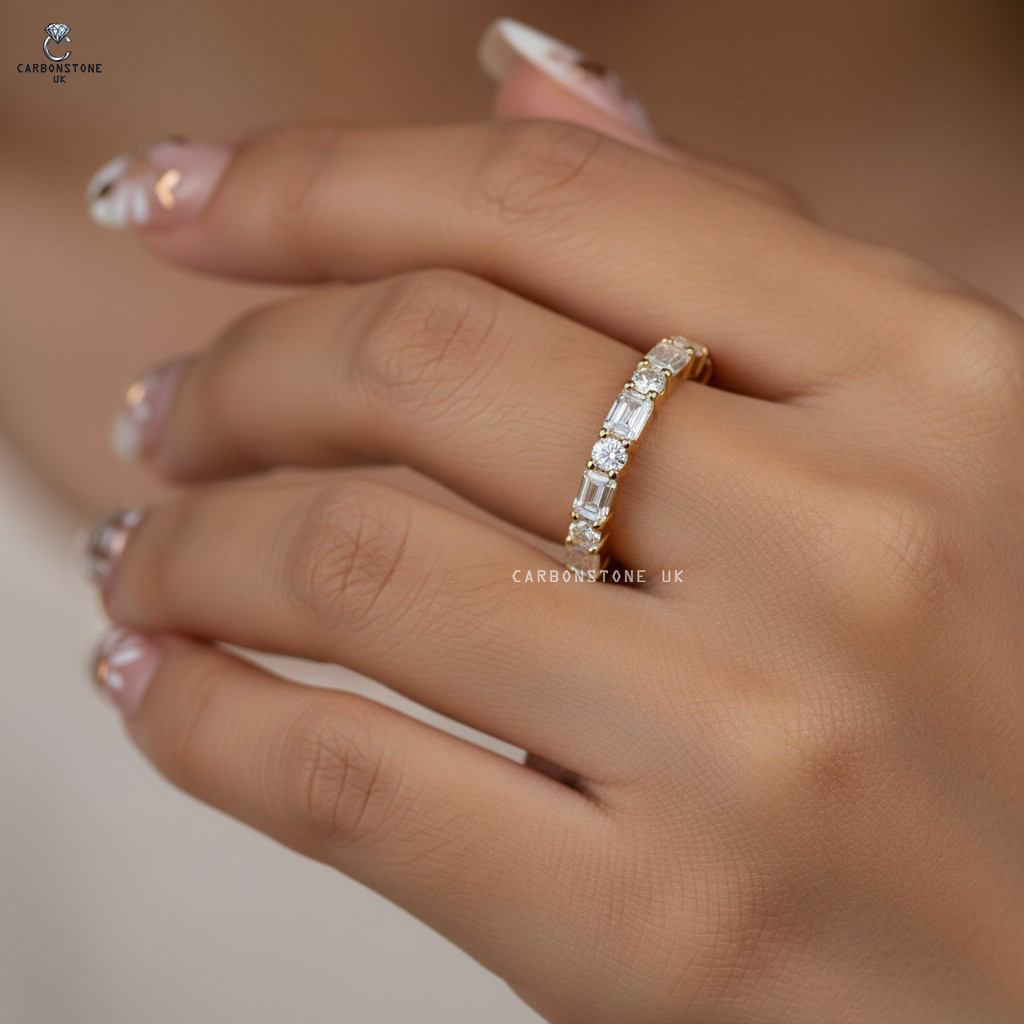 Stackable Emerald Cut Eternity Band in Sterling Silver