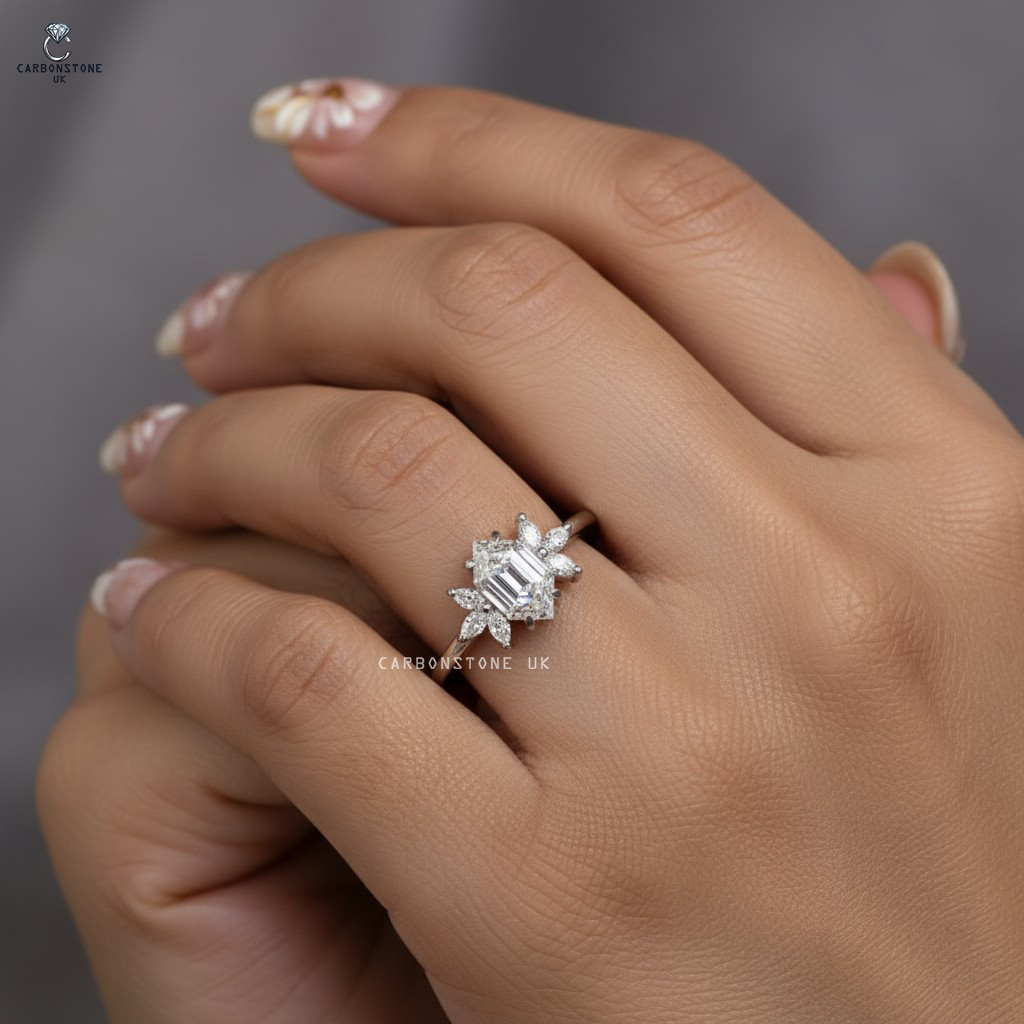 Solitaire Hexagon Cut Engagement Ring