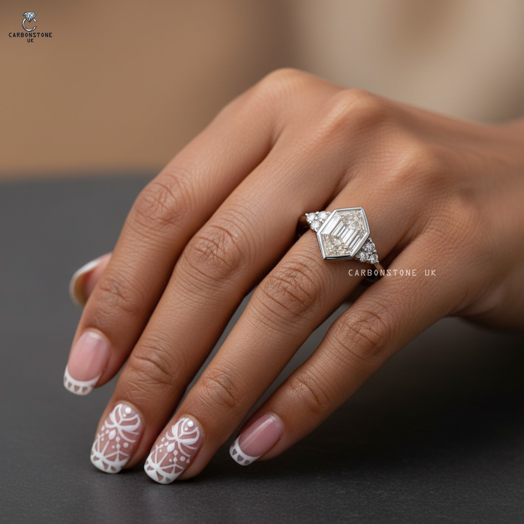 Bezel Hexagon Cut Engagement Ring in Rose Gold