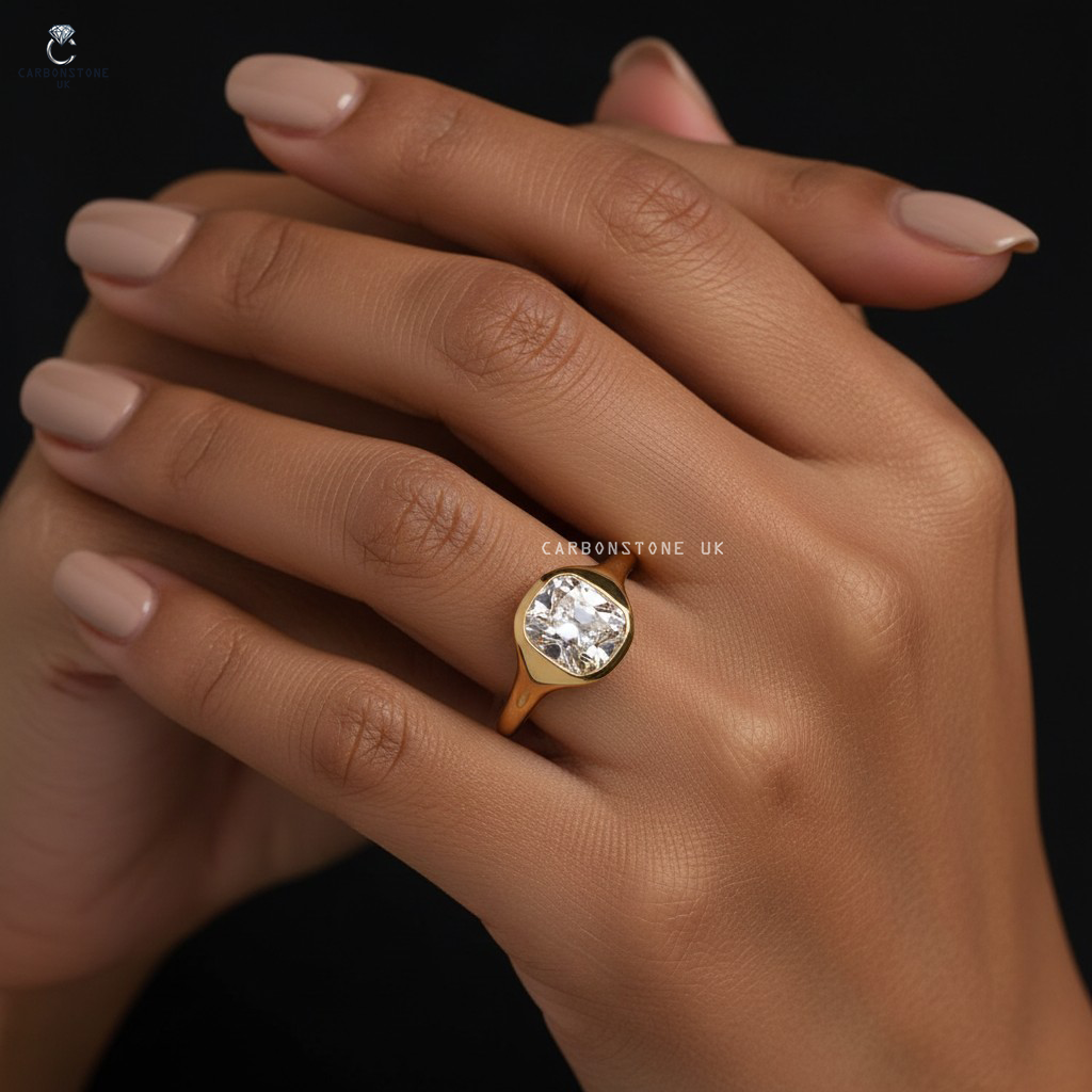 Bezel Cushion Cut Engagement Ring in Platinum