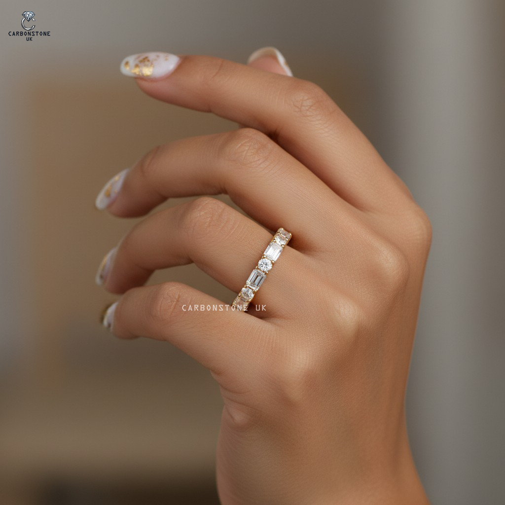 Stackable Emerald Cut Eternity Band in Sterling Silver