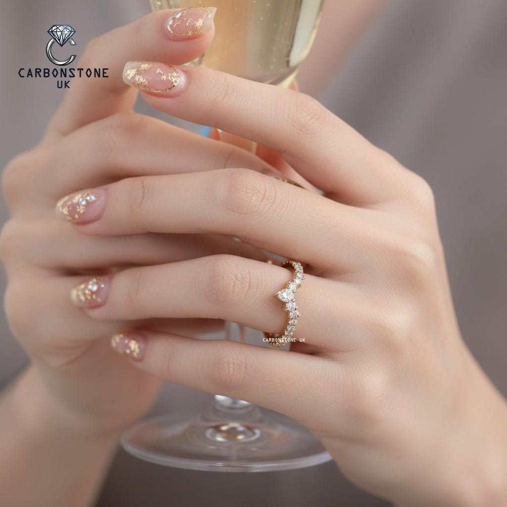 Chevron Pear Cut Wedding Band in Rose Gold
