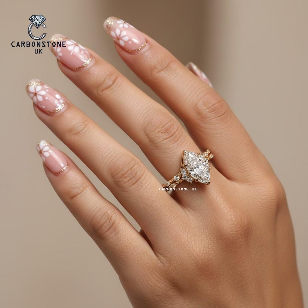 V Shaped Marquise Cut Engagement Ring