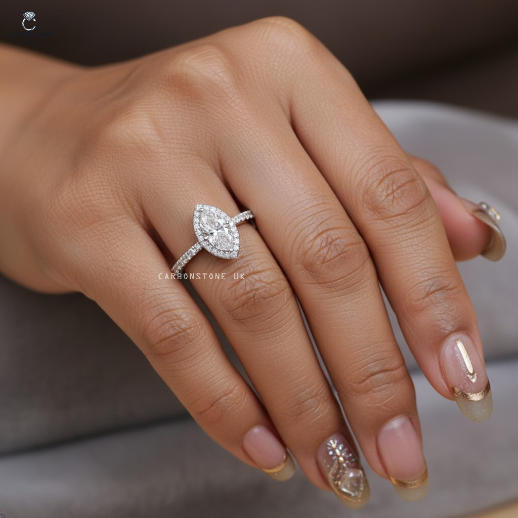 Halo Marquise Cut Engagement Ring in White Gold