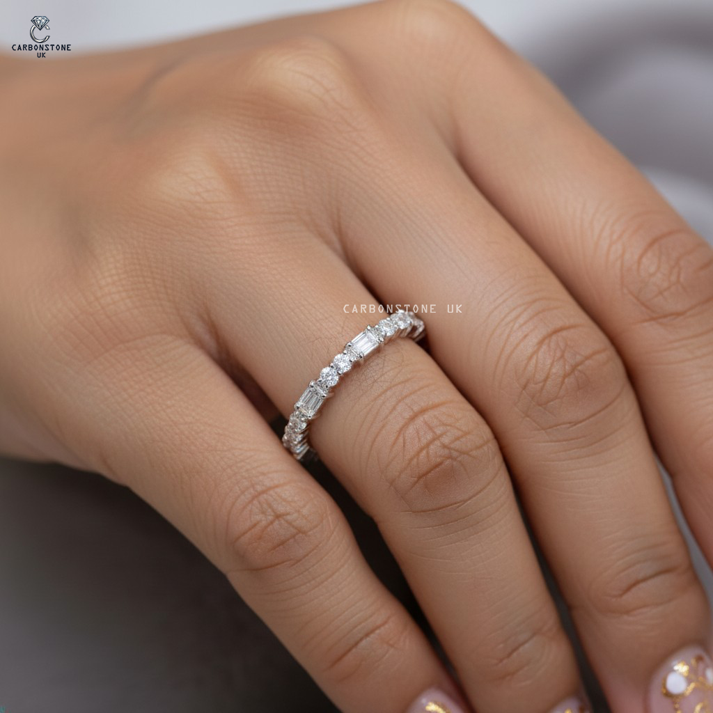 Stackable Emerald Cut Three Quarter Eternity Band
