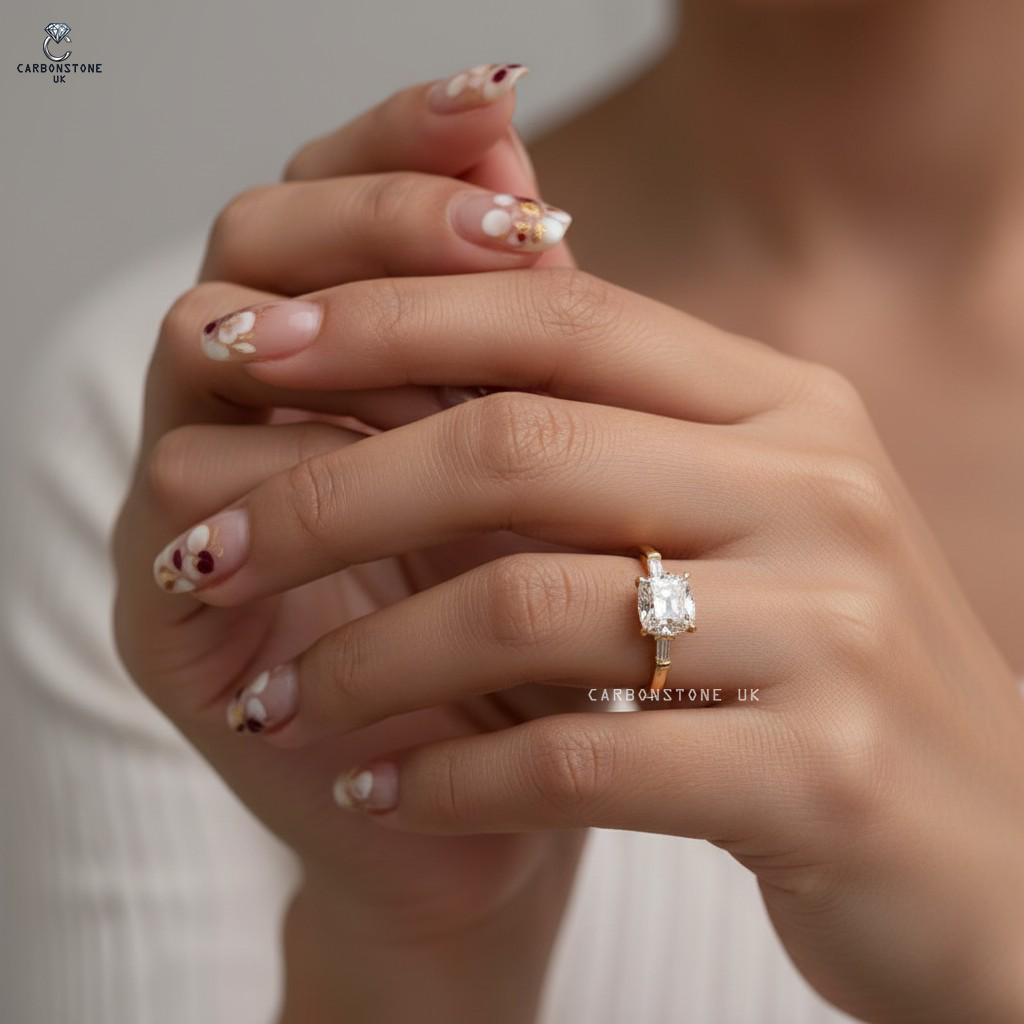 Three Stone Cushion Cut Engagement Ring