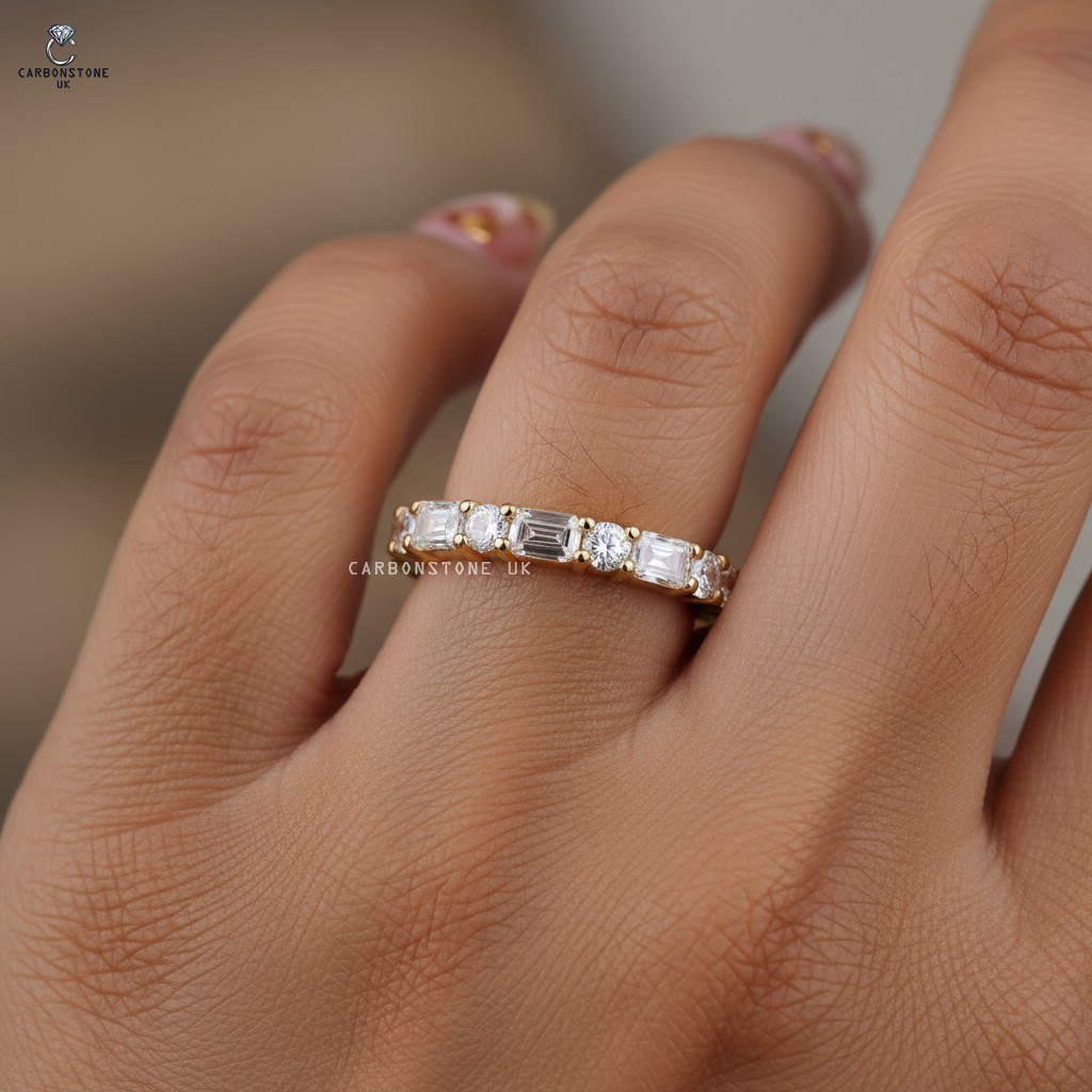 Stackable Emerald Cut Eternity Band in Sterling Silver