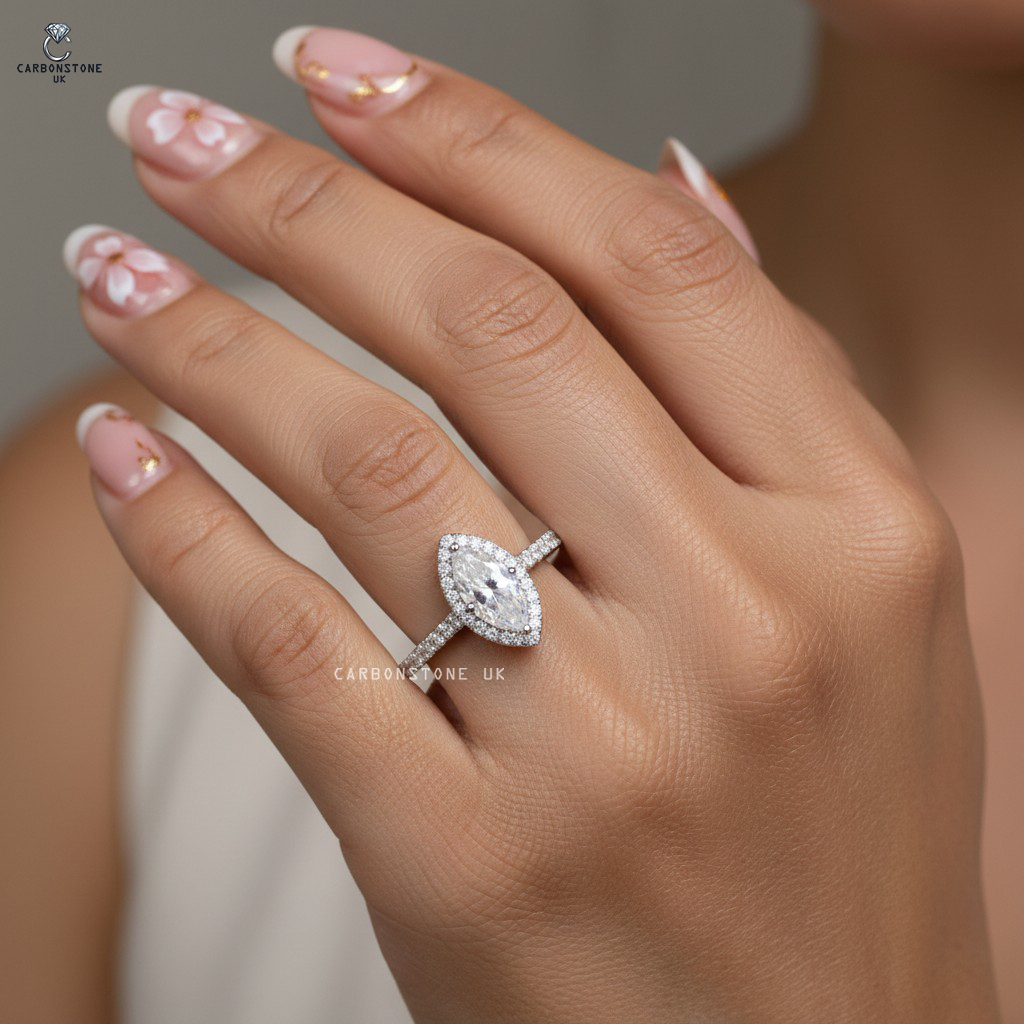 Halo Marquise Cut Engagement Ring in White Gold