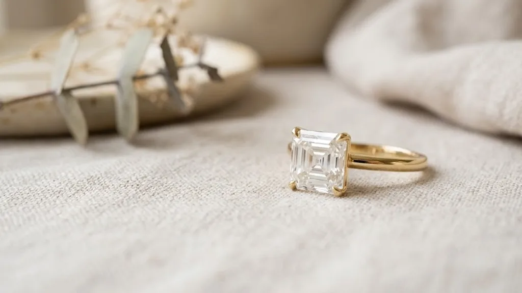 Asscher cut step cut lab-grown diamond ring in yellow gold