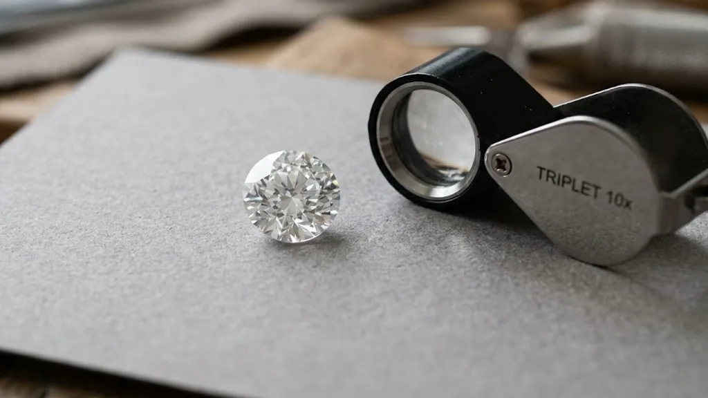 Jewellers loupe beside a loose lab-grown diamond