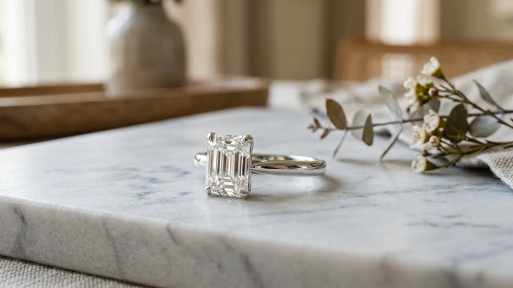 Emerald cut lab-grown diamond engagement ring in platinum