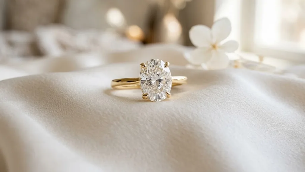 Oval cut lab-grown diamond solitaire engagement ring in yellow gold