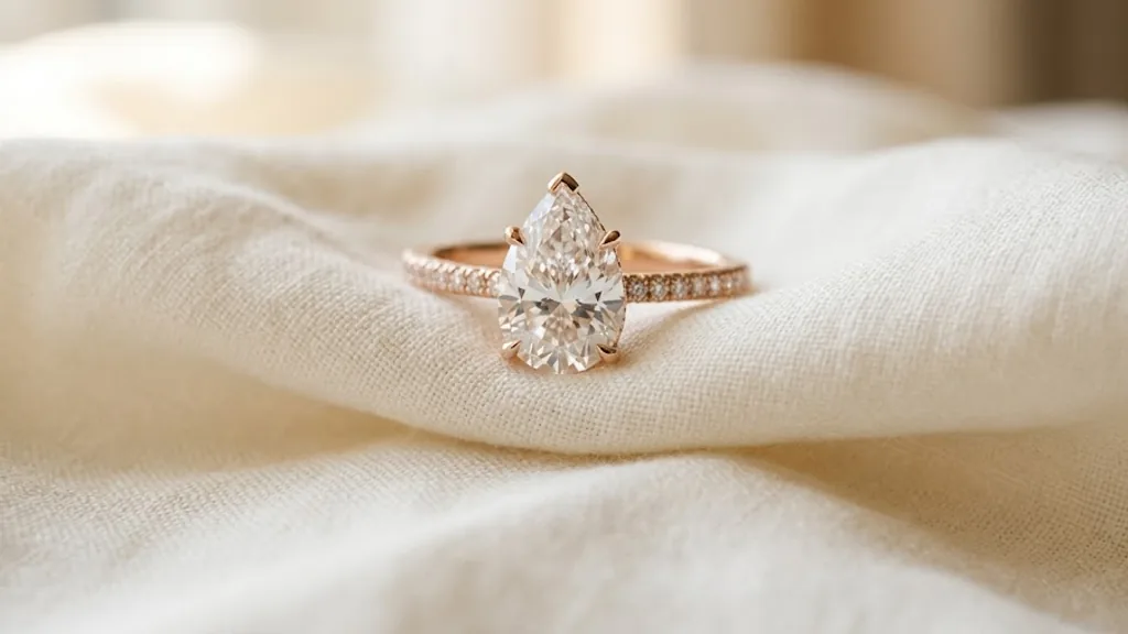 Pear shaped lab-grown diamond engagement ring in rose gold