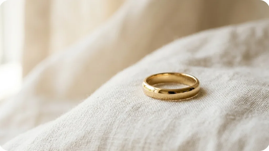Plain polished court profile wedding band in yellow gold