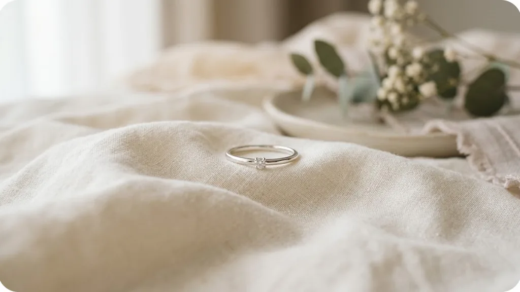 Slim silver promise ring with a small diamond